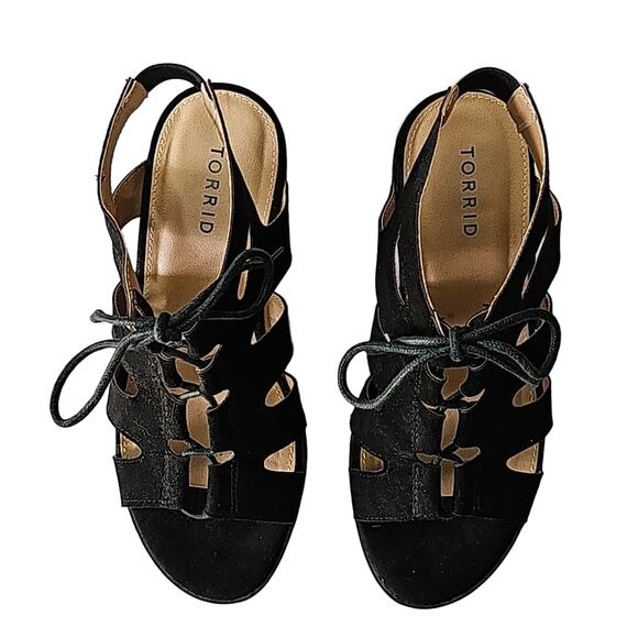 Womens Sz 7W Black Witchy Whimsigoth Goth Lace Up Block Heel - Picture 3 of 14